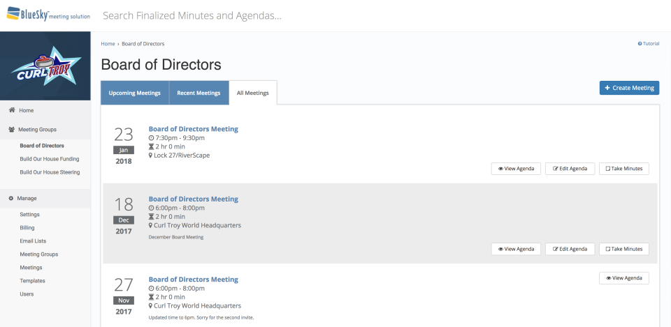 screenshot of BlueSky Meeting Software